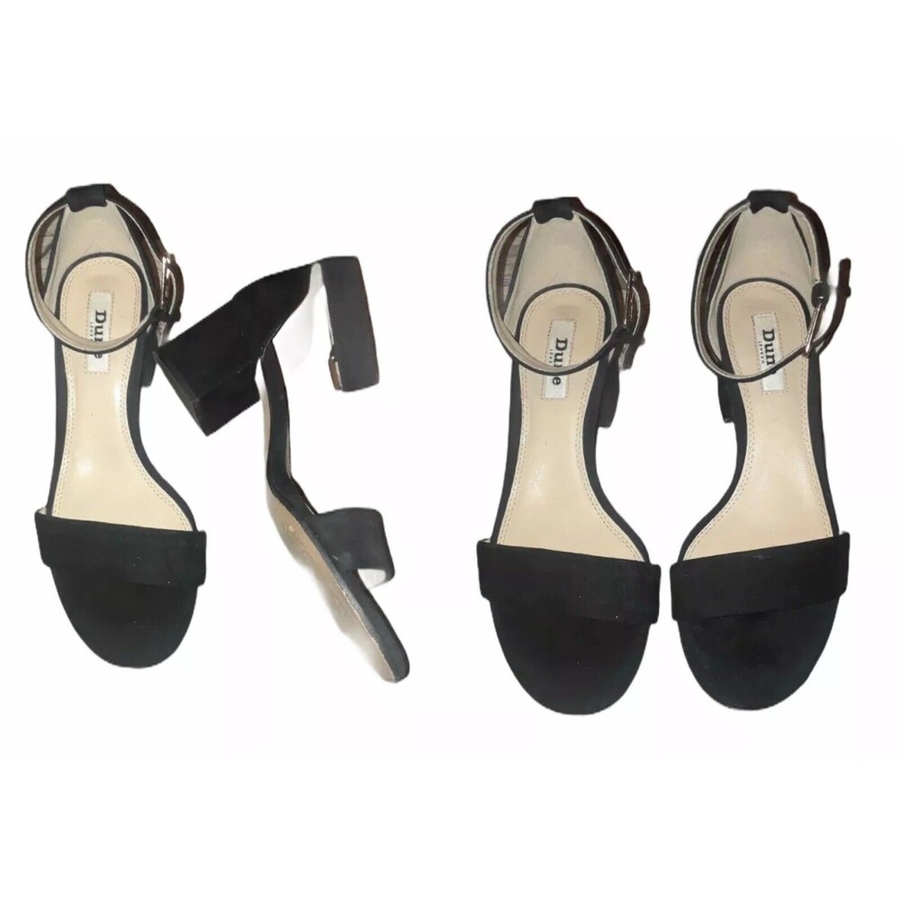 Dune London open toe ankle strap block heel black suede sandal size 39